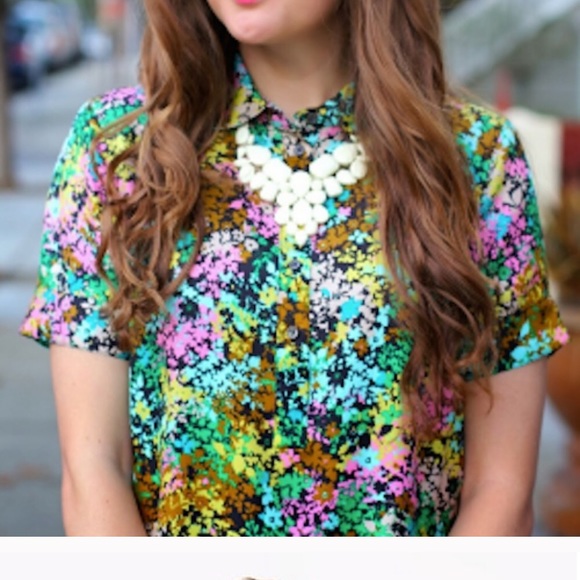 J. Crew Tops - J Crew Silk Technicolor Floral Button Up Top
